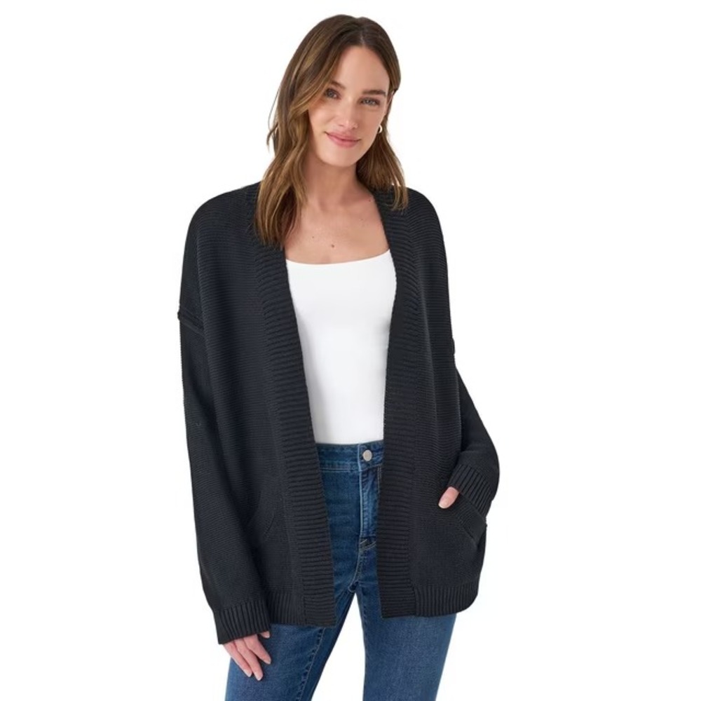 Seven7 Womens Open Knit Cardigan Sweater Black Size S NWT